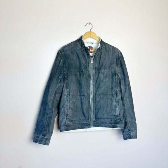 SALE! Men’s Gray Hugo Boss Distressed Zip-Up Jacket Size 40 EUC - Picture 1 of 8